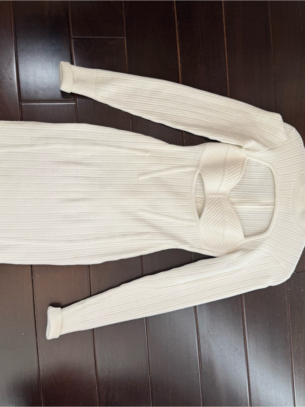 Herve Leger Cream Ribbed Cutout Knit Dress